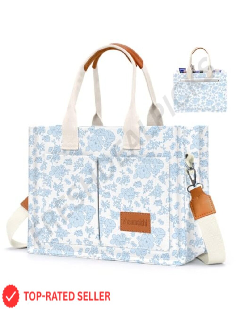 Canvas Tote Bag for Women with Pockets, Crossbody Shoulder Handbag, Work Casual